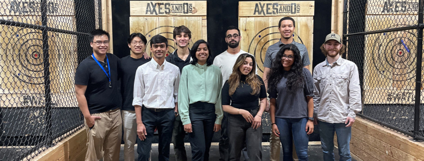 participants of the ATCS internship program taking group photo at axe throwing social event