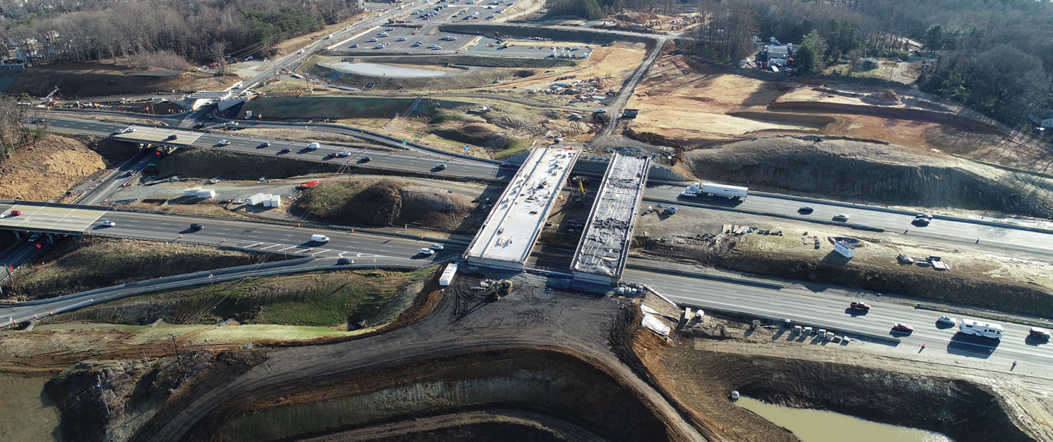 aerial view of highway overpass during construction